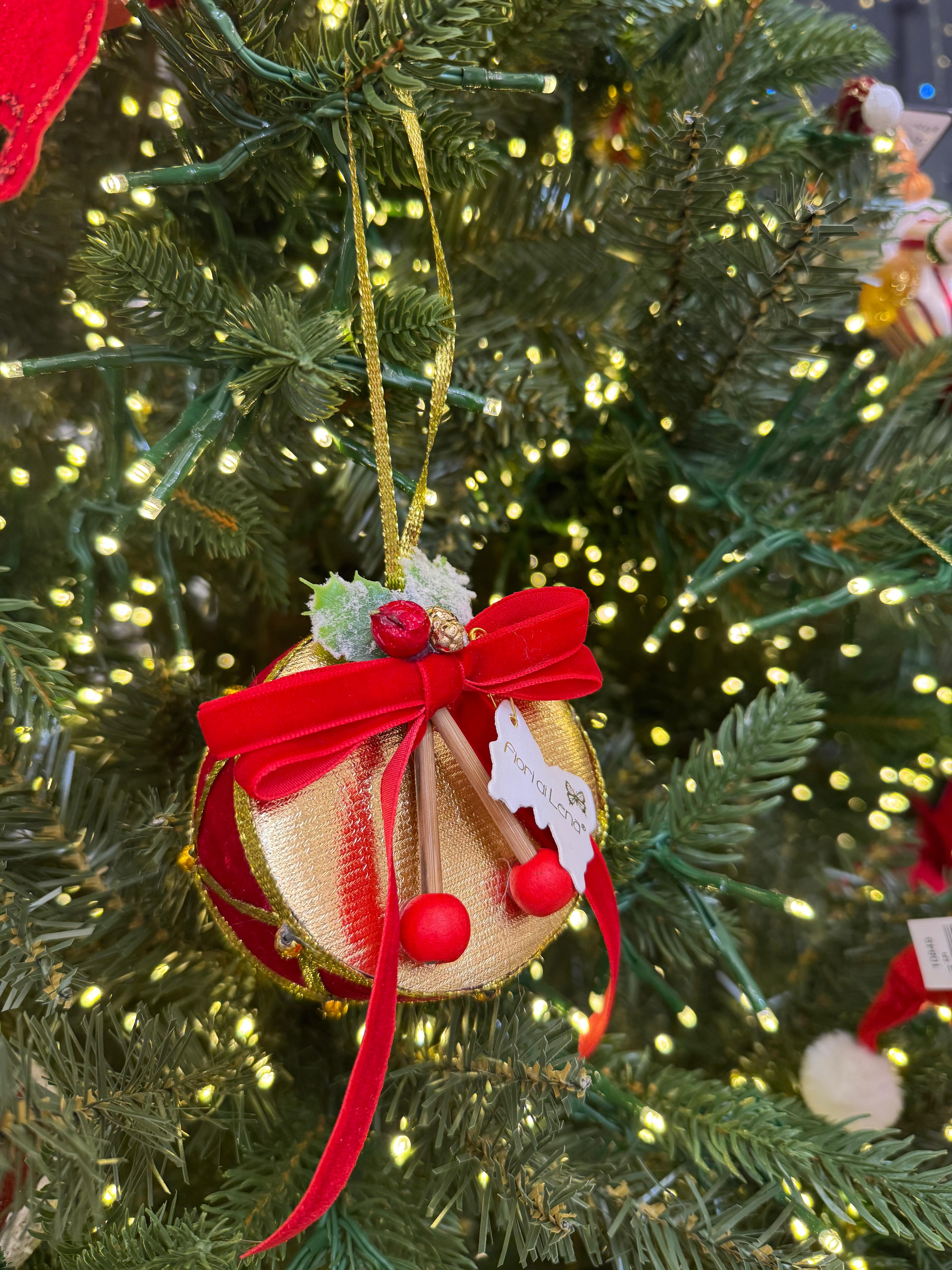 Decorazione tamburo natalizio - diam. 8 cm - Fiori di Lena